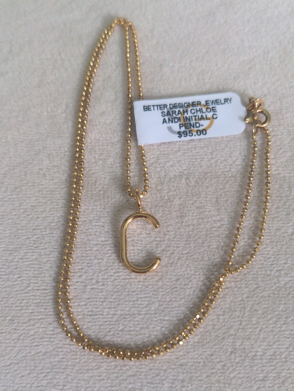 Gold  Over Sterling Silver Initial 'C' Pendant Necklace, Sarah Chole Andi,  18 "